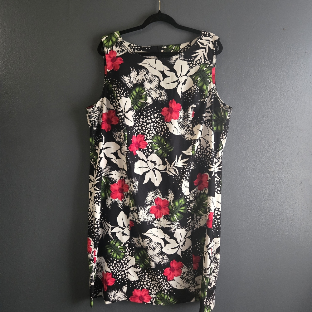 Dressbarn Sleeveless Tropical Hibiscus A-Line Dress 22W